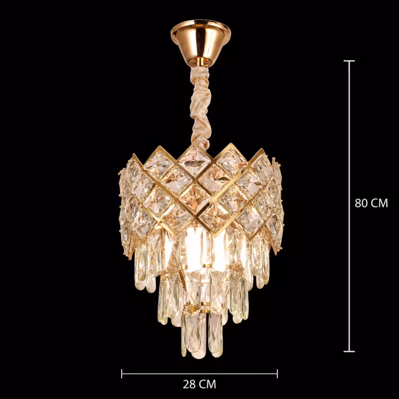 Previzualizare 4: Candelabru Cristal VECTORIA Petito 3xE14, Diametru 28cm, Auriu, Inaltime Reglabila, Metal si Cristal