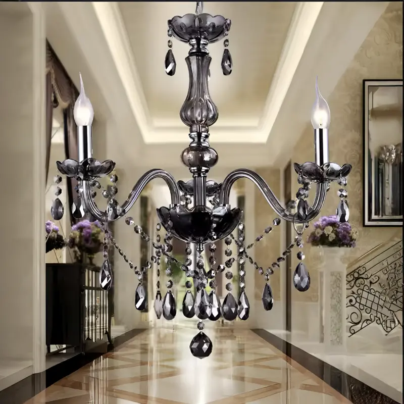 Candelabru Cristal AUGUST Eleganza, 3xE14, Diametru 48cm, Negru, Inaltime Reglabila