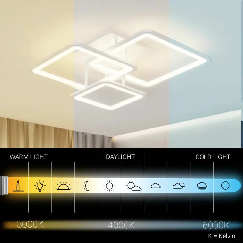 Previzualizare 3: Lustra LED cu telecomanda ZOE, 60W, 3 Patrate, lumina Rece/Calda/Neutra, Dimabila, Alb