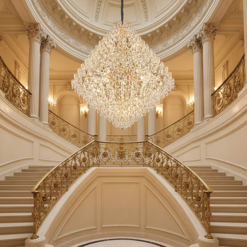 Previzualizare 4: Candelabru Cristal KONIG Grande Supremo, 54xE14, D150 cm, Auriu, Inaltime Reglabila, Metal si Cristal