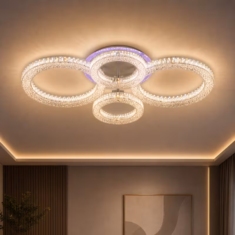 Lustra LED RONDA Magno cu telecomanda 78W, 4 Cercuri, lumina Rece/Calda/Neutra, Dimabila, Alb