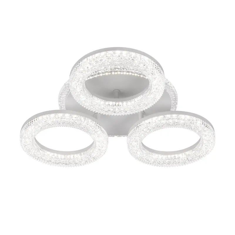 Lustra LED FREJA cu Telecomanda, 50W, 3000K/4000K/6000K, Dimabil, Alb, Cristale, 3 Cercuri