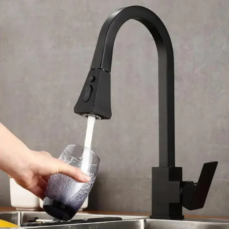 Previzualizare 3: Baterie Bucatarie cu Dus Extractibil, Alama Sanitara, Negru, OD/2040