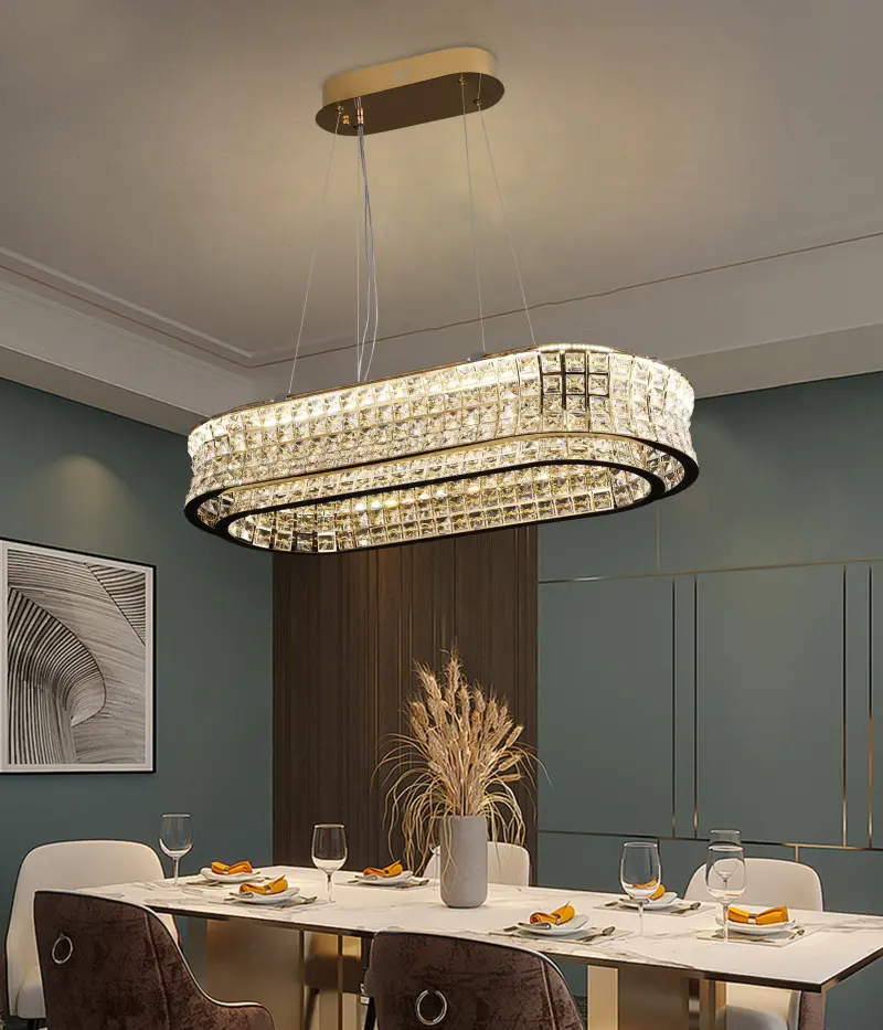 Previzualizare 3: Lustra LED cu Telecomanda, LLC160/750X350GD, Cristal si Metal, 71W, Dimabila, Inaltime Reglabila, Lumina Rece/Calda/Neutra, Iluminat Luxos