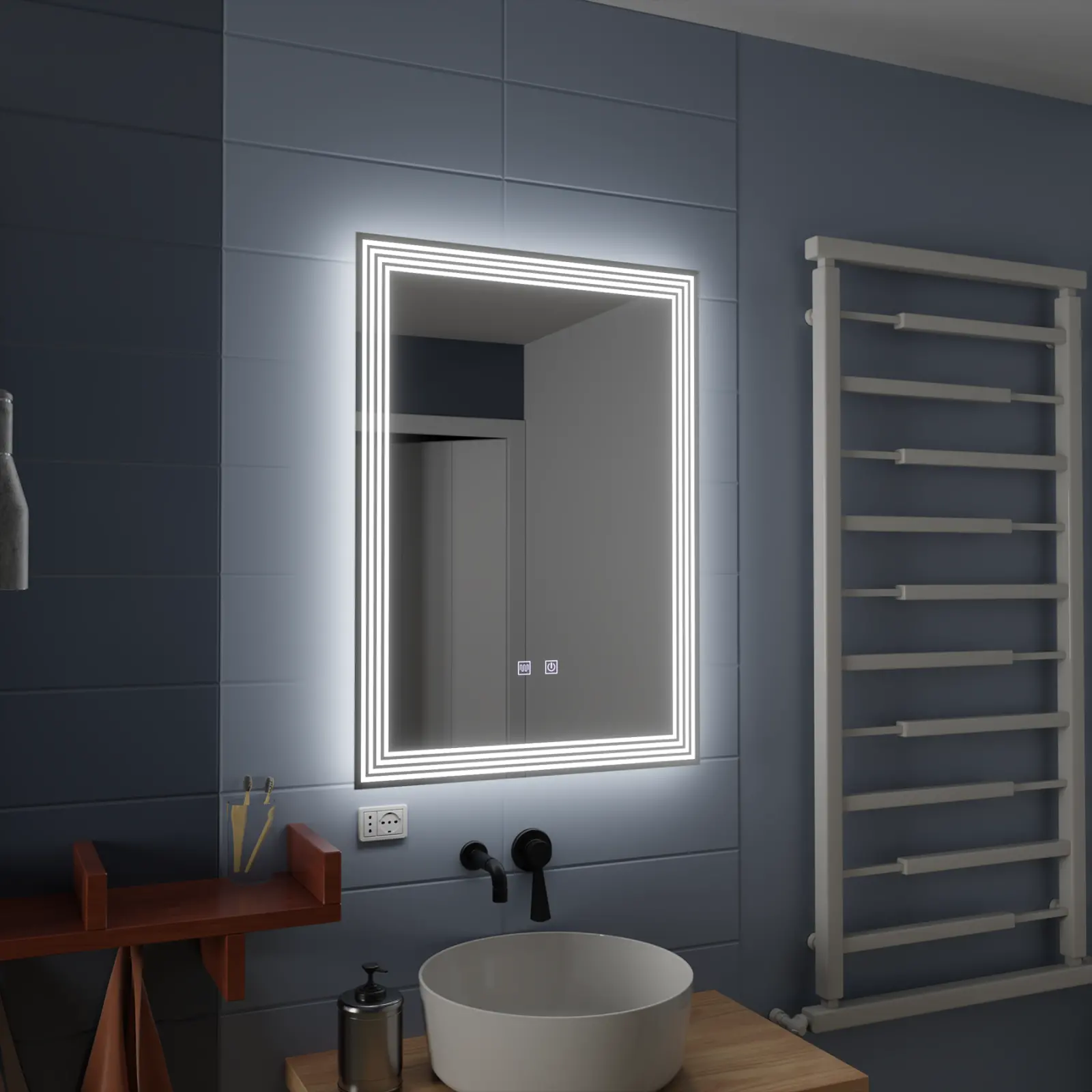 Oglinda LED Rectangulara, 60x80cm, ADIS Touch, Sistem Dezaburire,Dimabila