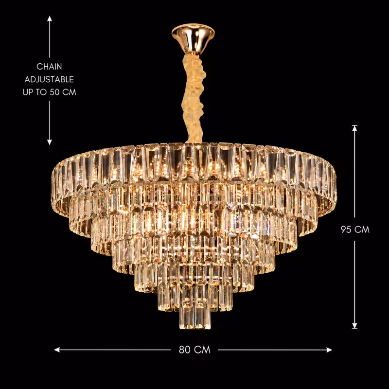 Previzualizare 4: Candelabru Cristal VALMONT Regalis 15xE14, D80 cm, Auriu, Inaltime Reglabila, Metal si Cristal