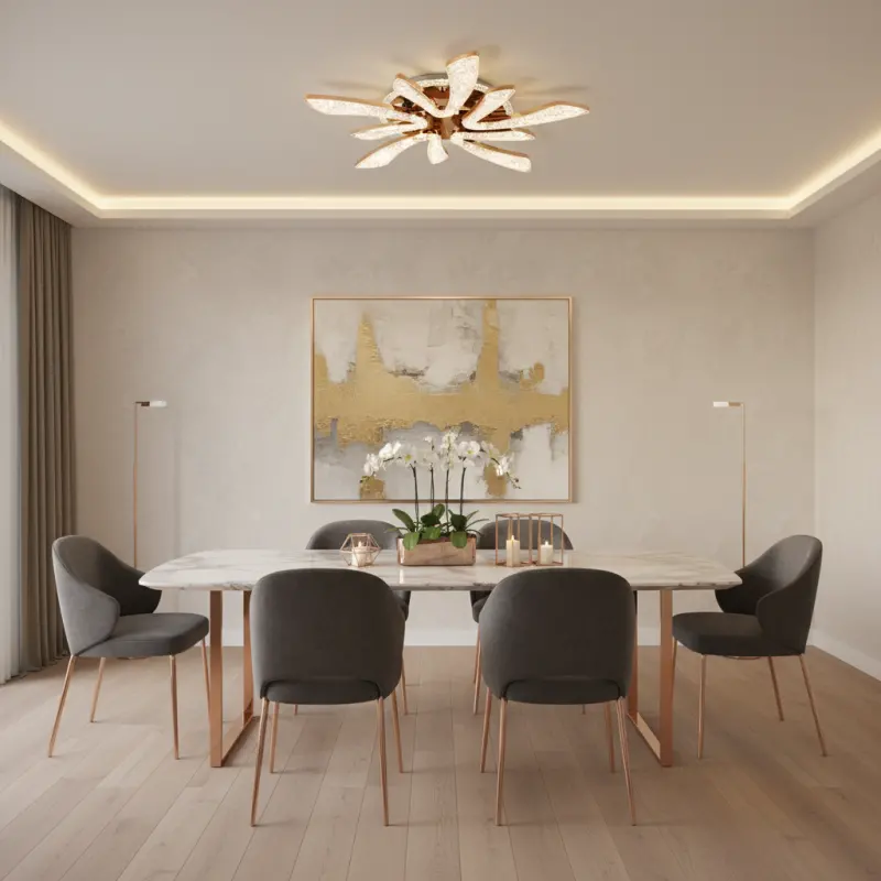Previzualizare 2: Lustra LED CHARM Magno cu telecomanda si cristal, 68W, Ø59cm, 5 Surse, Lumina Rece/Calda/Neutra, Dimabila, Auriu