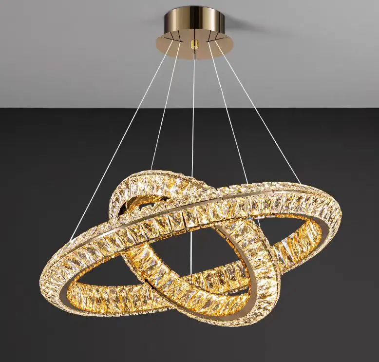 Previzualizare 3: Lustra LED cu Telecomanda, LLC132/300GD, Cristal si Metal, 37W, 2 Cerc, Dimabila, 3000K/4000K/6000K, Iluminat Luxos