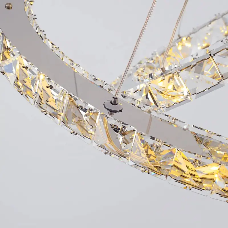 Previzualizare 2: Lustra LED suspendata cu telecomanda si cristal PRISM LUMINIS 78.3W, 3 Cercuri, lumina Rece/Calda/Neutra, Dimabila, Crom, Inaltime Reglabila