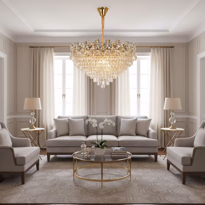 Candelabru Cristal ACE Regalis 22xE14, Diametru 80cm, Inaltime 40cm, Auriu Lucios, Inaltime Reglabila, Design Elegant