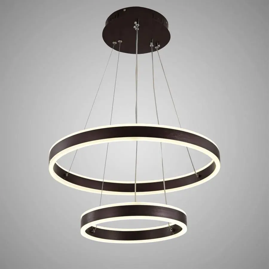 Lustra LED suspendata cu telecomanda OLATHE 180W, 2 Cercuri, lumina Rece/Calda/Neutra, Dimabila, Maro, Inaltime Reglabila