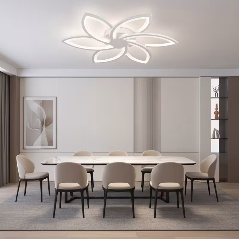 Previzualizare 2: Lustra LED cu telecomanda si cristal FLORA 82W, 6 Petale, lumina Rece/Calda/Neutra, Dimabila, Alb