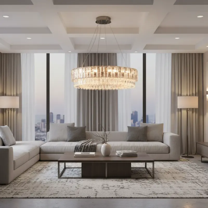 Candelabru Cristal ELYSIAN Magno 9xE14, D60 cm, Auriu, Inaltime Reglabila, Metal si Cristal