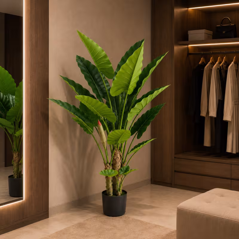 Planta Artificiala Tip Alocasia, 3 tulpini, 160 cm, Verde