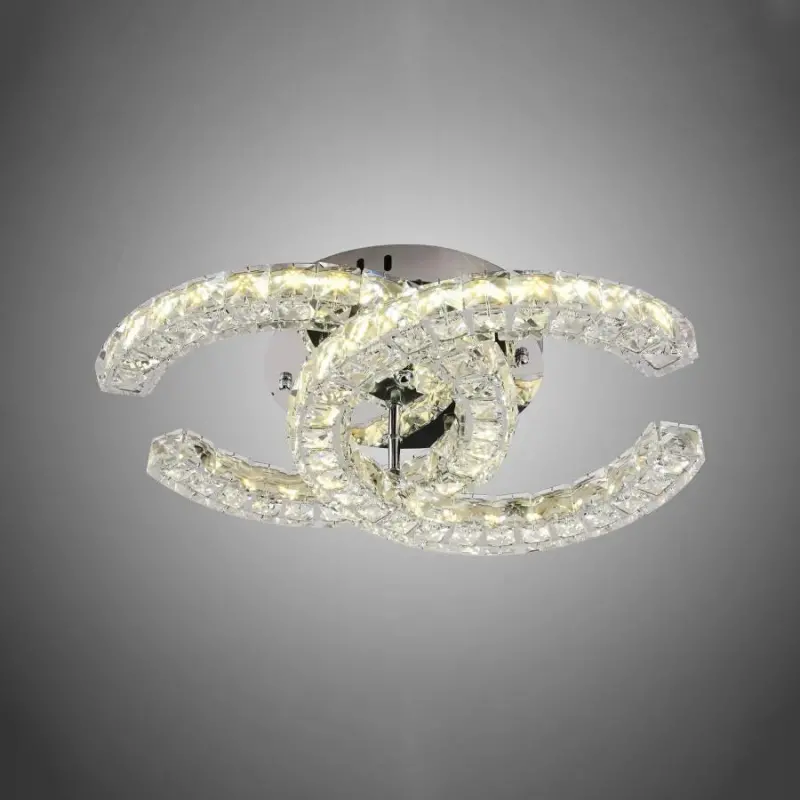Previzualizare 4: Lustra LED cu telecomanda si cristal SHIA 27.1W, 2 Cercuri, lumina Rece/Calda/Neutra, Dimabila, Crom Lucios