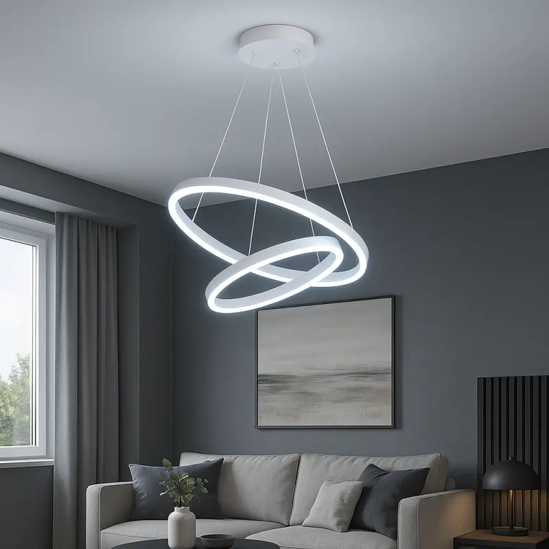 Previzualizare 3: Lustra LED suspendata cu telecomanda CASIANA 41W, 2 Cercuri, lumina Rece/Calda/Neutra, Dimabila, Alb, Inaltime Reglabila