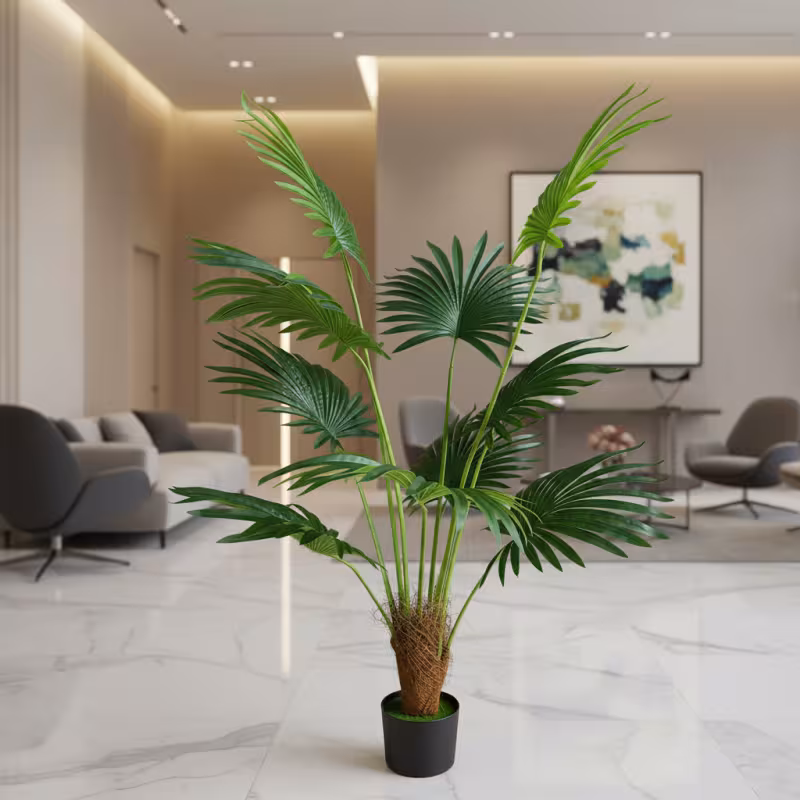 Previzualizare 4: Planta Artificiala Tip Palmier Livistona Evantai, 10 frunze, 160 cm, Verde