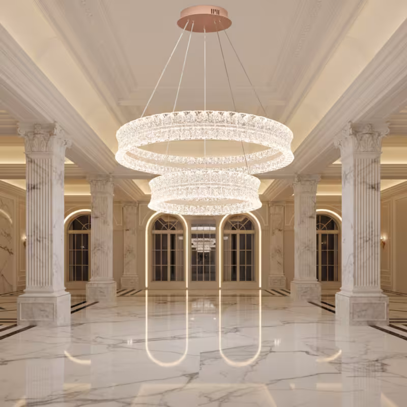 Previzualizare 4: Lustra LED Cristal cu telecomanda, 118W, Lumina Calda/Neutra/Rece, Φ60 cm, Inaltime Reglabila, Metal si Cristal, Auriu
