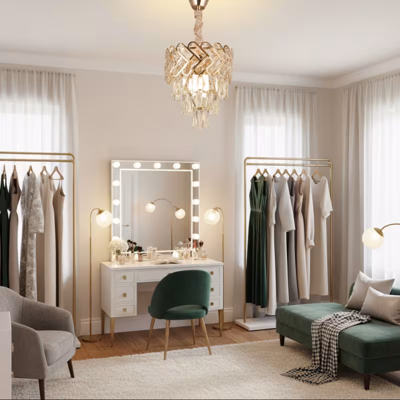 Previzualizare 2: Candelabru Cristal VECTOR Petito 3xE14, Diametru 28cm, Auriu Lucios, Inaltime Reglabila, Metal si Cristal