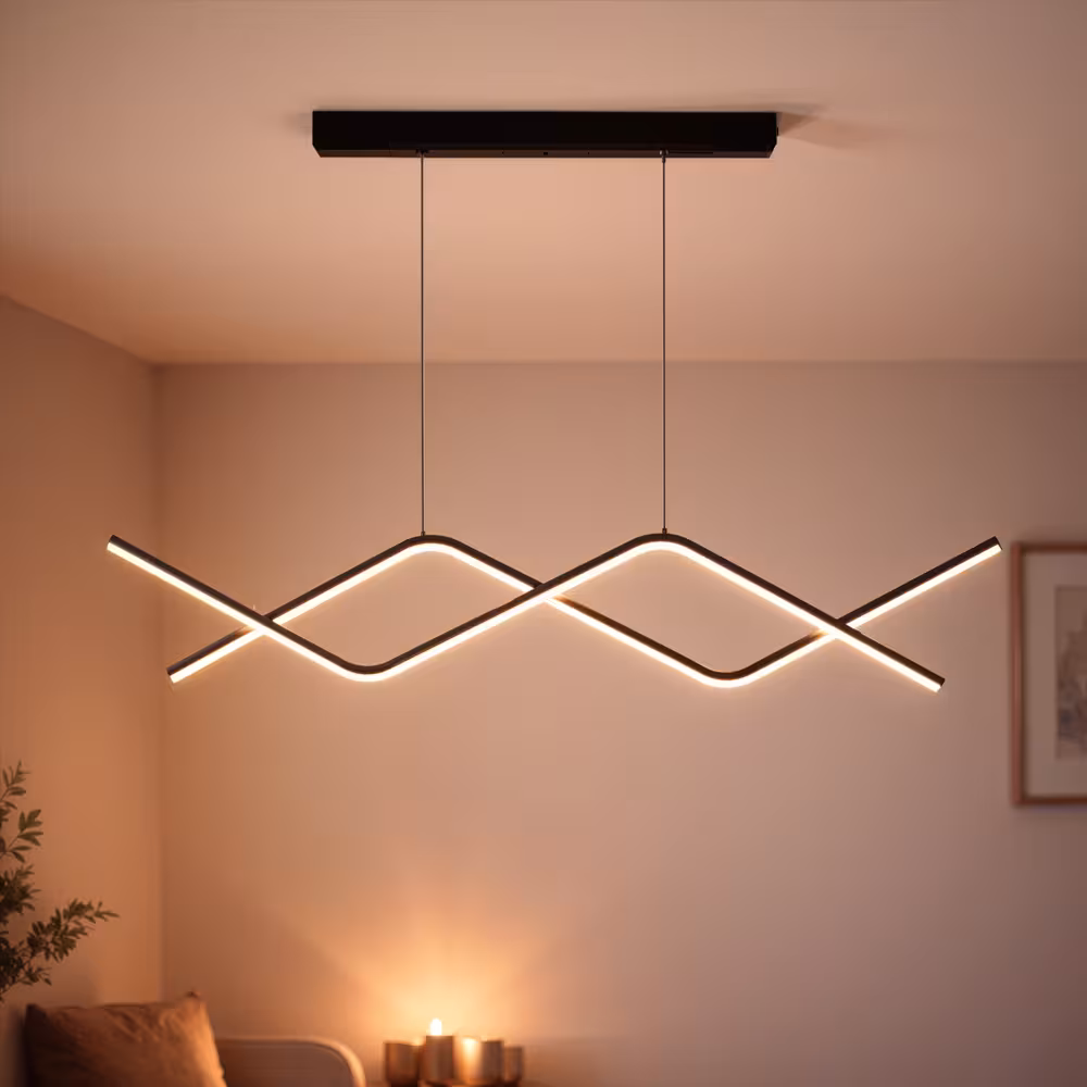Lustra LED suspendata cu telecomanda ZIGZAG 27W, lumina Rece/Calda/Neutra, Dimabila, Negru, Inaltime Reglabila