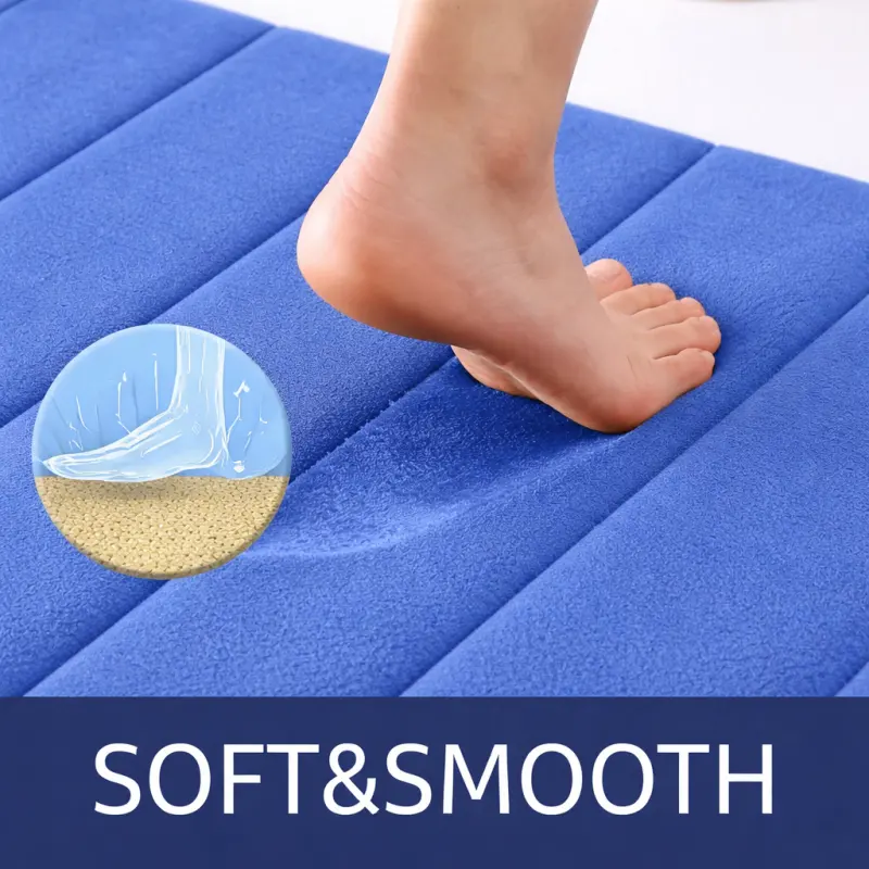 Previzualizare 4: Covorase de Baie, 80x50 cm / 50x40 cm, Albastru, Antiderapant, Absorbant, Set 2 bucati
