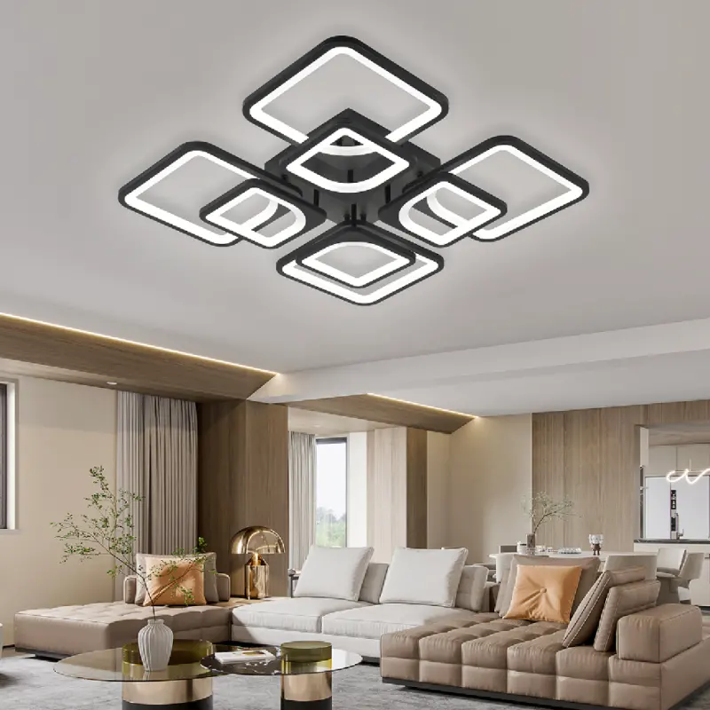 Lustra LED cu telecomanda ZOE, 8 Patrate, 138W, Lumina Rece/Calda/Neutra, Dimabila, Negru