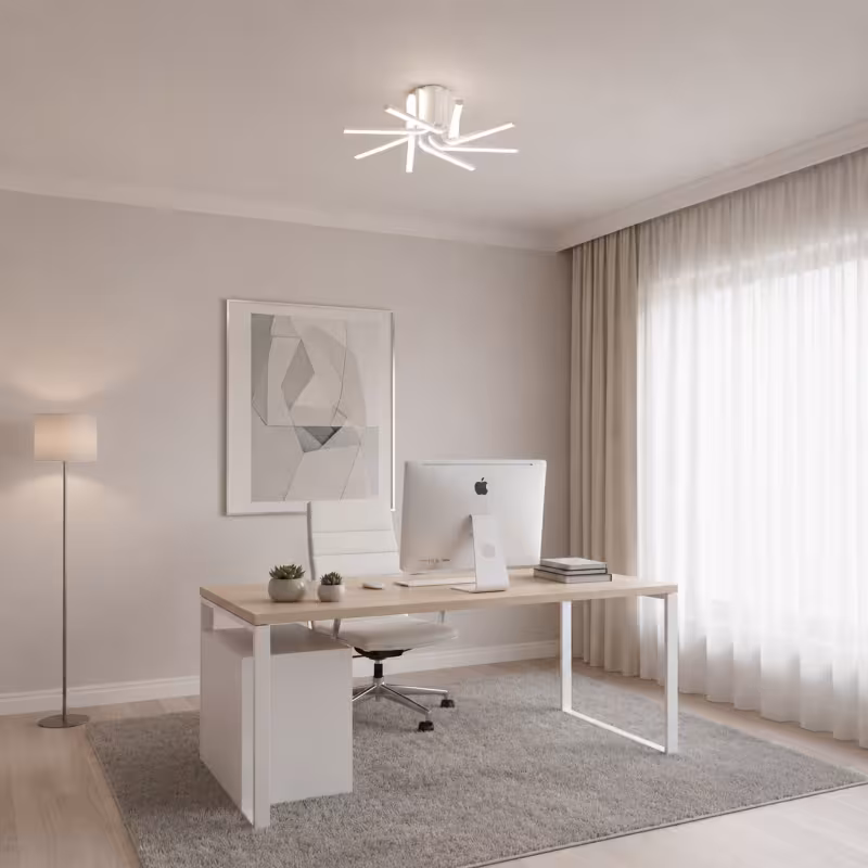 Previzualizare 2: Lustra LED cu telecomanda IBANE, 8 surse, 3000K/4000K/6000K, 128W, Metal si Silicon, Alb