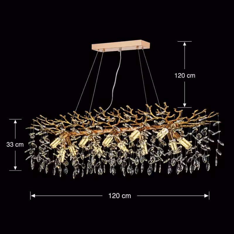 Previzualizare 4: Candelabru Cristal LEAF Supremo, 120x40cm, 12xE14, Auriu, Metal si Cristal