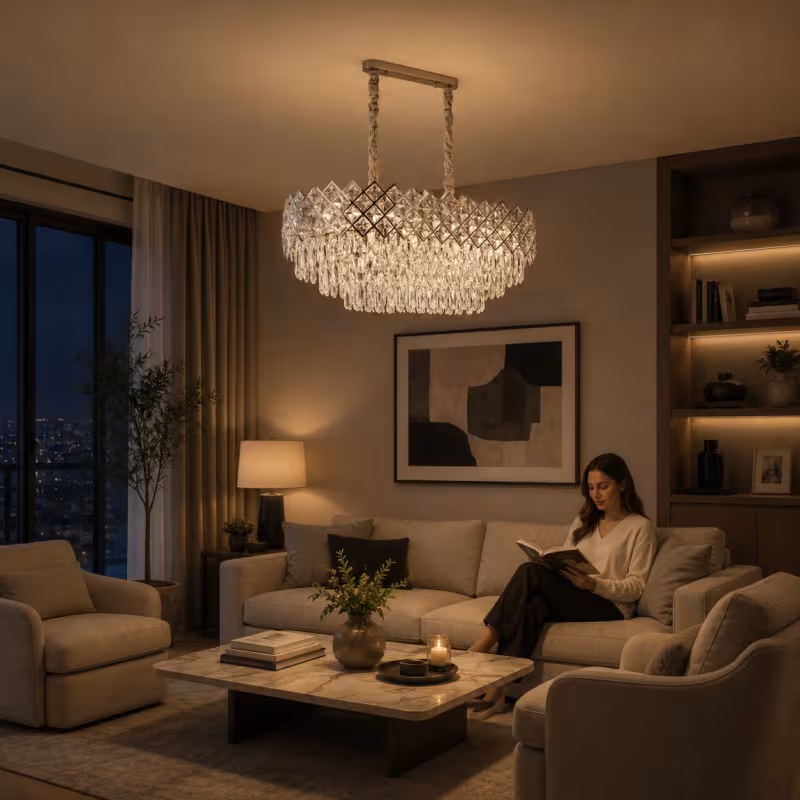 Previzualizare 3: Candelabru Cristal VECTORIA Supremo, 10xE14, Diametru 75x39cm, Crom Lucios, Inaltime Reglabila, Metal si Cristal