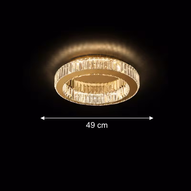 Lustra LED cu telecomanda si cristal VERTUS 18W, 30cm, Cerc, lumina Rece/Calda/Neutra, Dimabila, Auriu