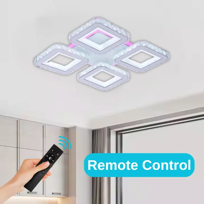 Previzualizare 2: Lustra LED cu telecomanda si cristal LEILA RGB 69W, 4 Patrate, lumina Rece/Calda/Neutra, Dimabila, Alb