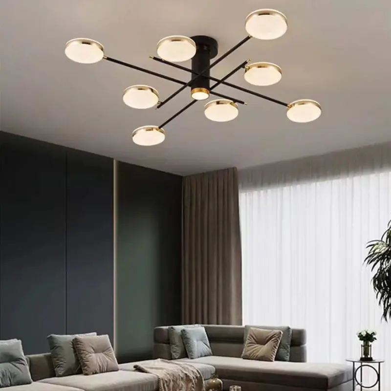 Previzualizare 2: Lustra LED cu telecomanda si cristal MISEL 154W, 9 Elemente, lumina Rece/Calda/Neutra, Dimabila, Negru Auriu