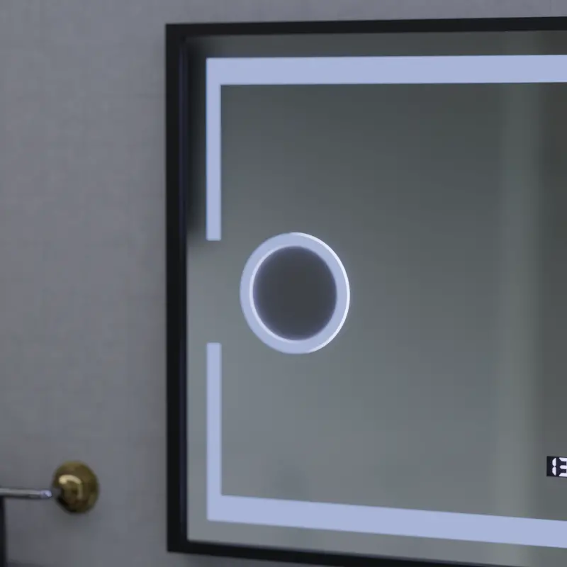 Previzualizare 2: Oglinda LED Senzor MotionGlow Domingo cu functie Dezaburire Termometru Ceas 120x65 cm Lumina Rece/Calda/Neutra Dimabila, Rama Negru Brushed, colectia Marcello Funghi