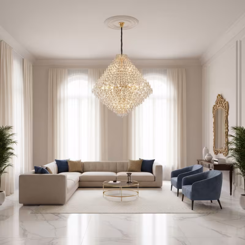 Previzualizare 2: Candelabru Cristal KONIG Grande Supremo, 54xE14, D150 cm, Auriu, Inaltime Reglabila, Metal si Cristal
