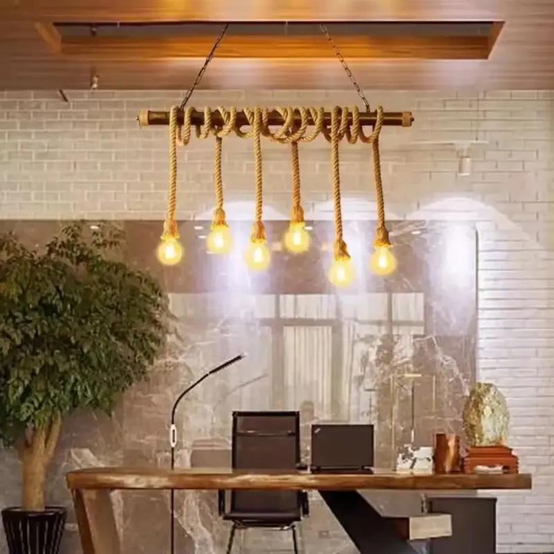 Previzualizare 3: Lustra Vintage cu Franghie PEDRO, 6 x E27 Lemn Inchis