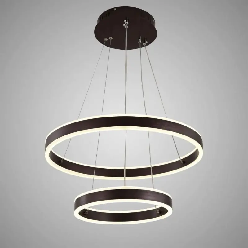 Lustra LED suspendata cu telecomanda OLATHE 180W, 2 Cercuri, lumina Rece/Calda/Neutra, Dimabila, Maro, Inaltime Reglabila