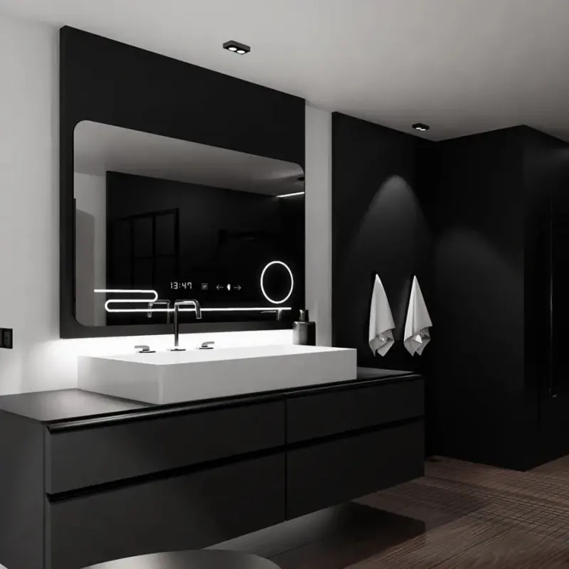 Previzualizare 3: Oglinda LED Rectangulara, 100x60cm, Harmonie MotionGlow Marcello, Sistem Dezaburire, Ceas & Termometru, Lupa Cosmetica, Dimabila