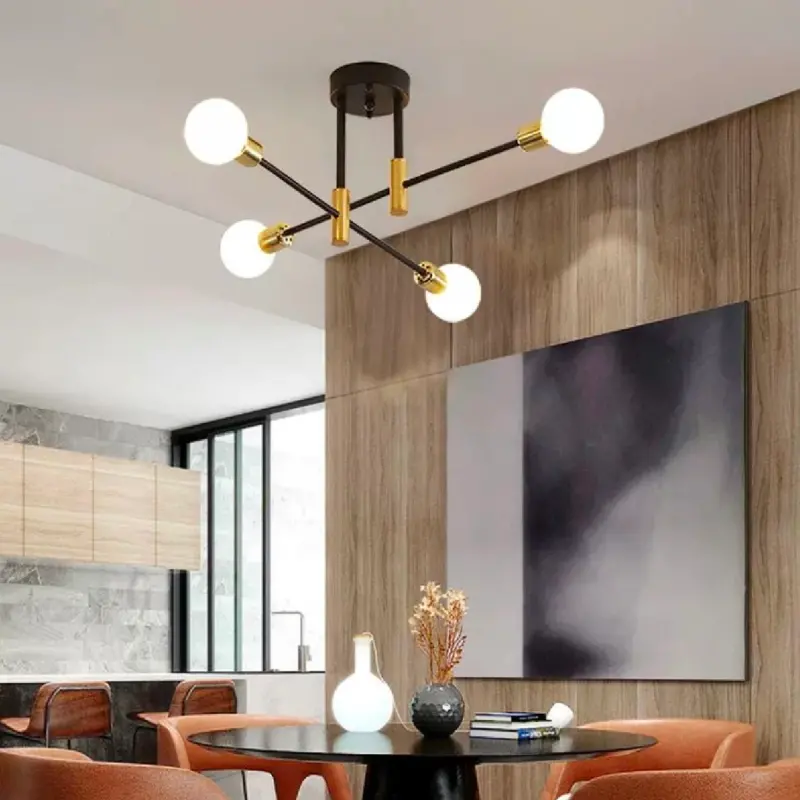 Previzualizare 3: Lustra Modernist Gentile, 4x E27, Negru si Auriu, Design Modern