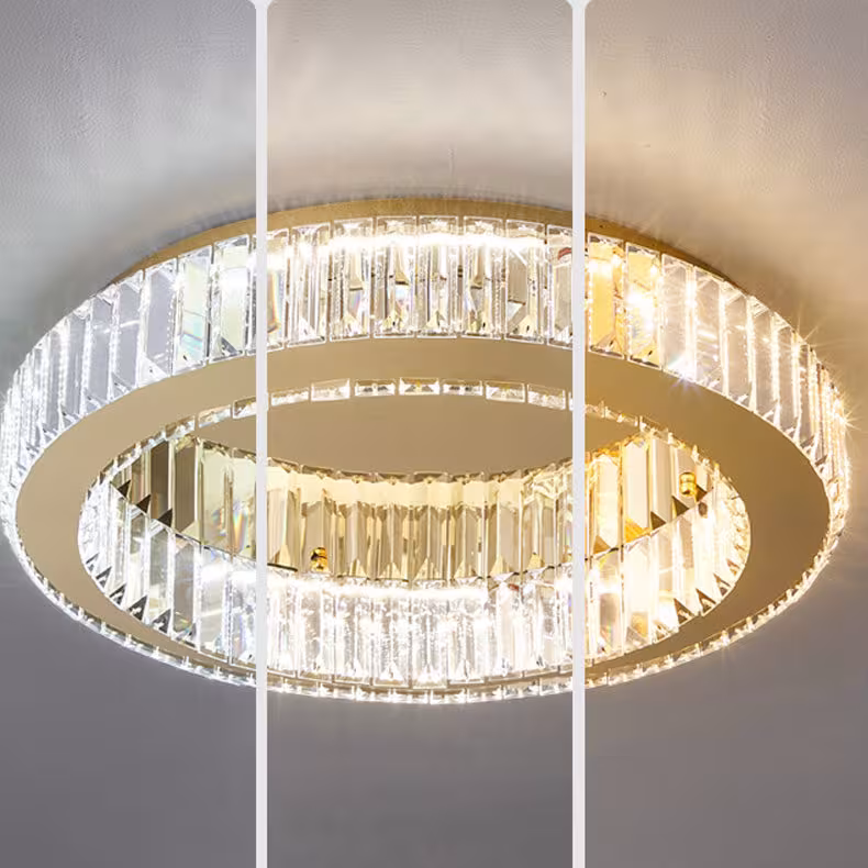 Previzualizare 3: Lustra LED cu telecomanda si cristal VERTUS 18W, 30cm, Cerc, lumina Rece/Calda/Neutra, Dimabila, Auriu