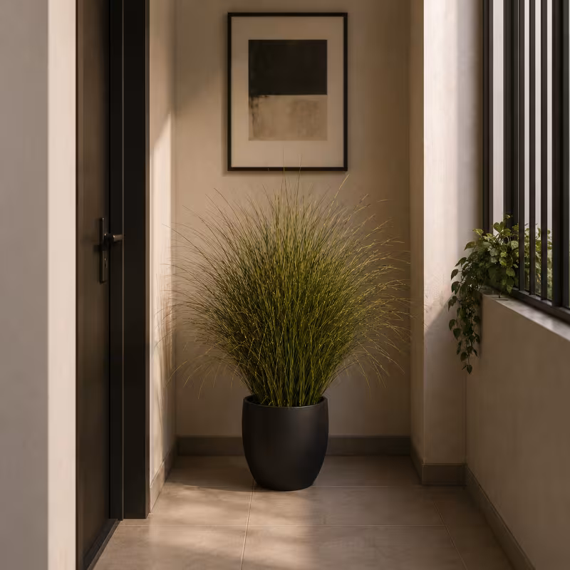 Planta Artificiala Iarba Ornamentala, 75 cm, cu Frunze Vargate, Verde, Fara Ghiveci