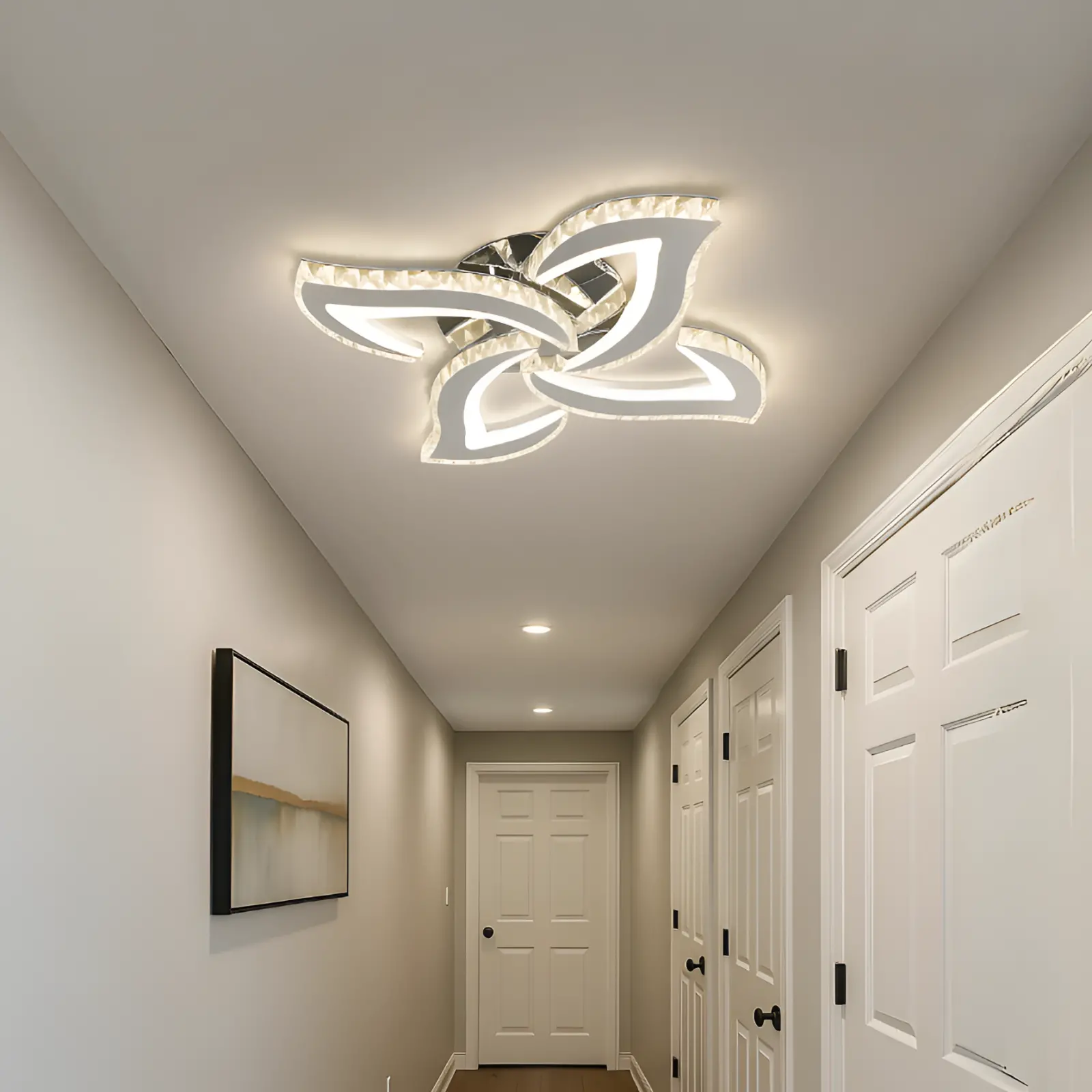 Lustra LED Alejandro cu Telecomanda, 71W, 4 Flori, Lumina Dimabila Rece/Calda/Neutra, Crom