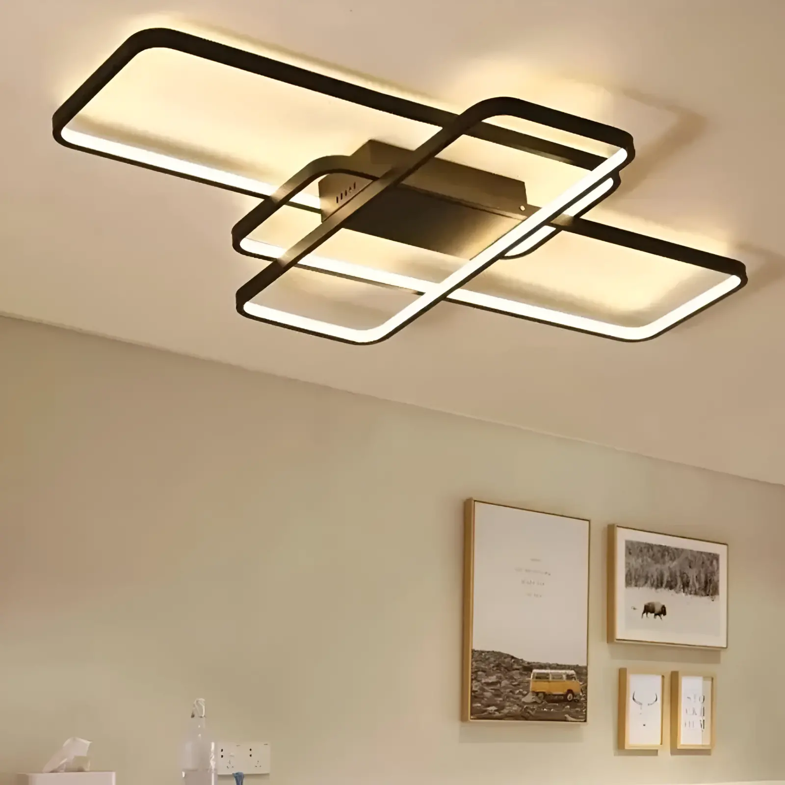 Lustra LED cu telecomanda AXIS 95W, 3 Elemente, lumina Rece/Calda/Neutra, Dimabila, Negru