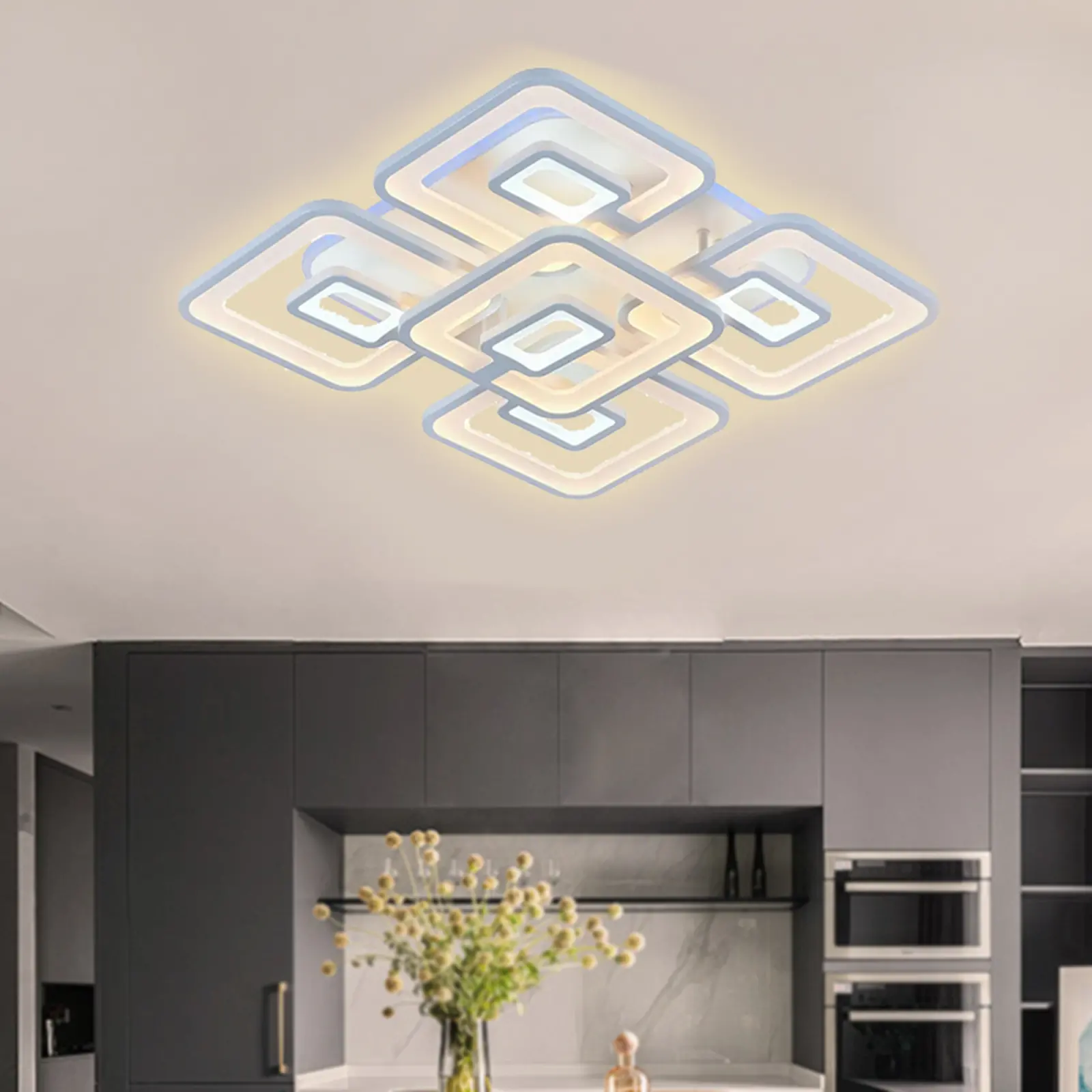 Lustra LED cu telecomanda FELIX 119W, 5 Patrate, lumina Rece/Calda/Neutra, Dimabila, Alb