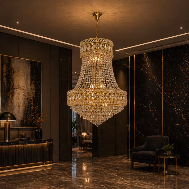 Previzualizare 4: Candelabru Cristal EMPIRE Eleganza 10xE14, D50 cm, Auriu, Inaltime Reglabila, Metal si Cristal
