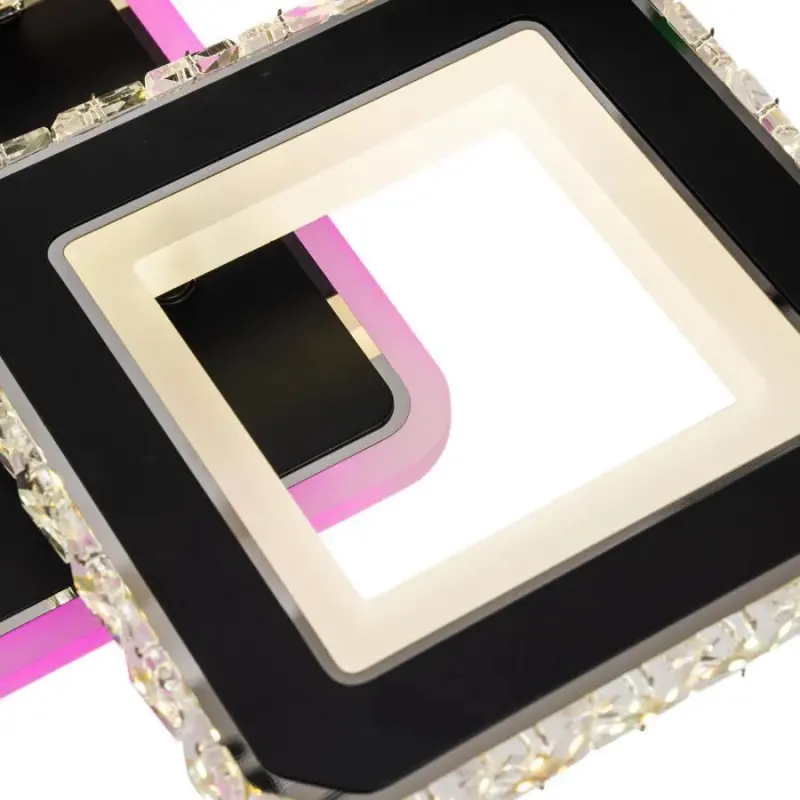 Previzualizare 3: Lustra LED cu telecomanda si cristal LEILA RGB 69W, 4 Patrate, lumina Rece/Calda/Neutra, Dimabila, Negru