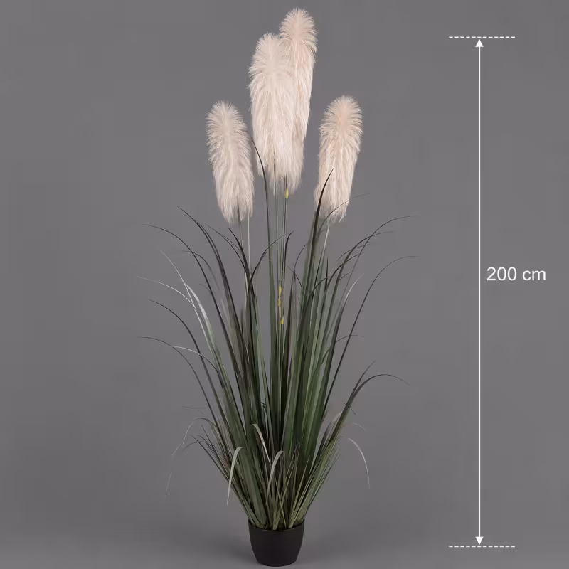 Previzualizare 2: Planta Artificiala Iarba Ornamentala, 200 cm, cu 4 fire, Stuf si Iarba, Verde si Gri, Fara Ghiveci