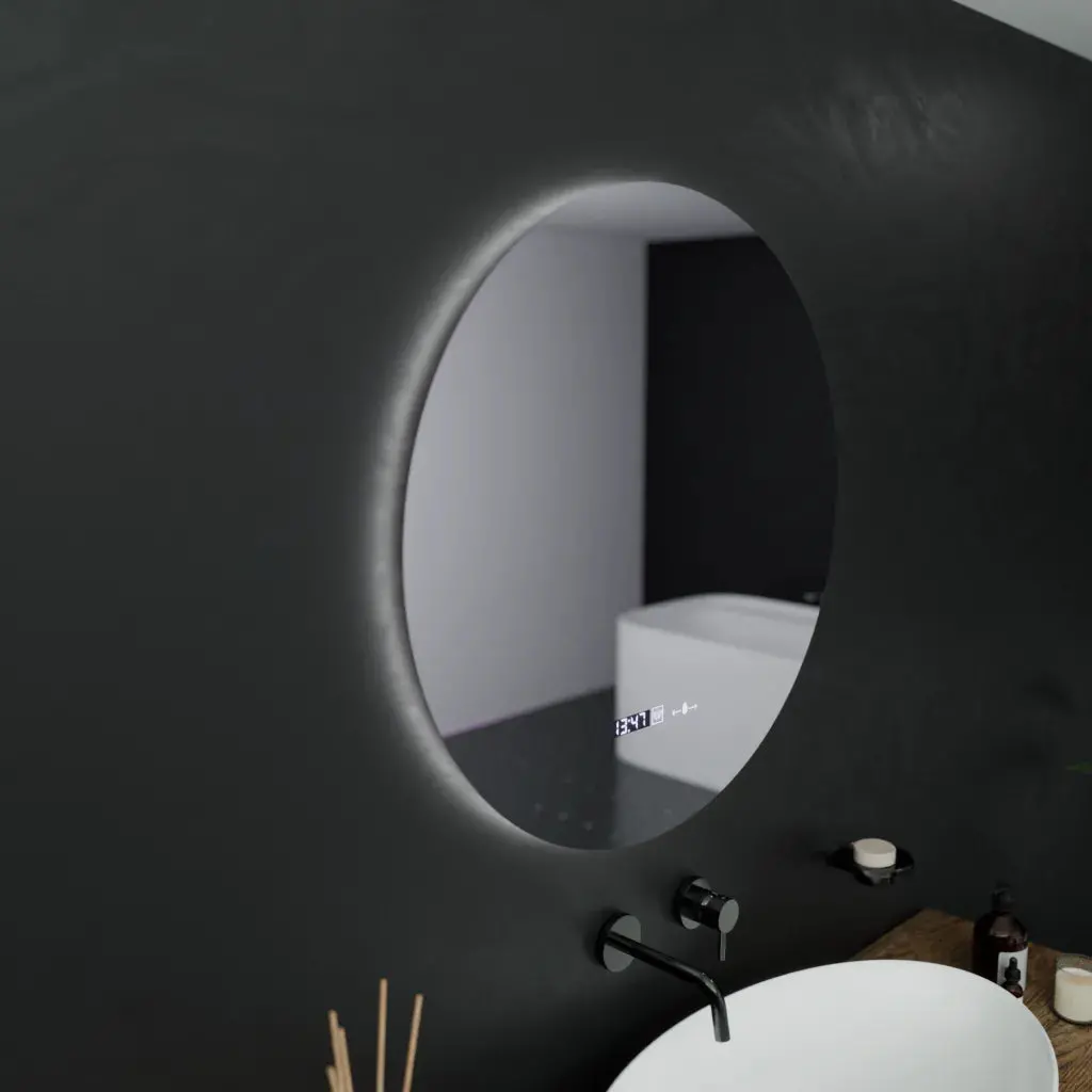 Oglinda LED Rotunda, 60cm, Serenite MotionGlow Marcello, Sistem Dezaburire, Ceas & Termometru, Dimabila