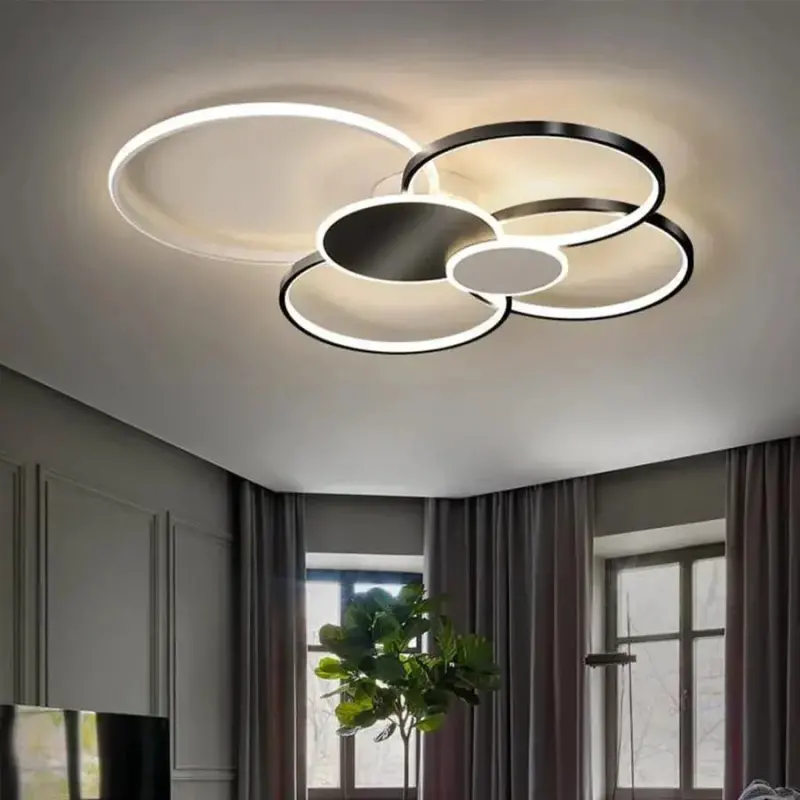 Previzualizare 4: Lustra LED cu Telecomanda, KILLIAN, 74W, 6 Cercuri, Lumina Rece/Calda/Neutra 3000K/4000K/6000K, Dimabila, Negru si Alb, Metal si Acril