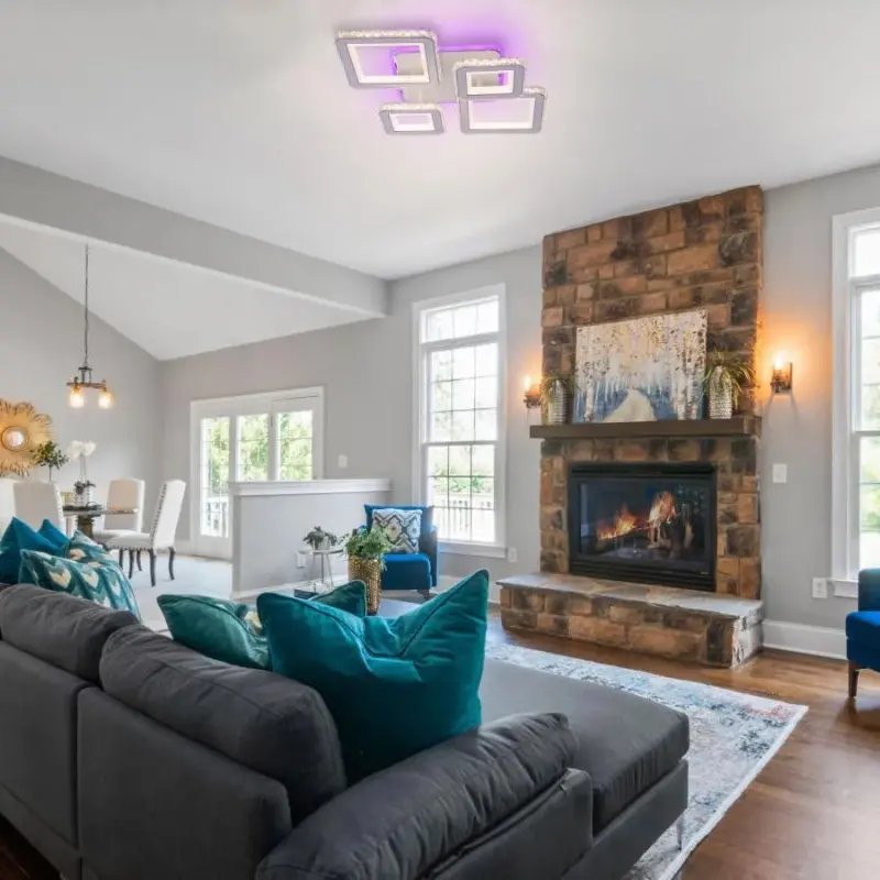 Lustra LED cu telecomanda si cristal QUADRIS RGB, 96W, 4 Patrate, lumina Rece/Calda/Neutra, Dimabila, Alb