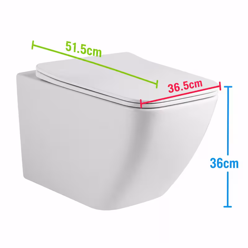Previzualizare 3: Toaleta Suspendata Fara Rama NUNAVUT, Evacuare Orizontala (P-Trap) 18 cm, 51.5x36.5x36cm,Alb